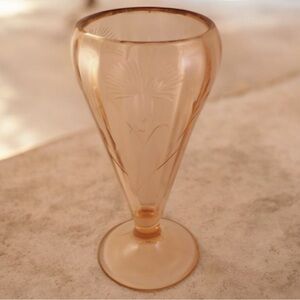 Vintage Pink Depression Etched Glass Vase